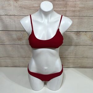 NWT SherryDc Sz L Red Maroon Two Piece Brazilian Thong Scoop Bikini Swimsuit